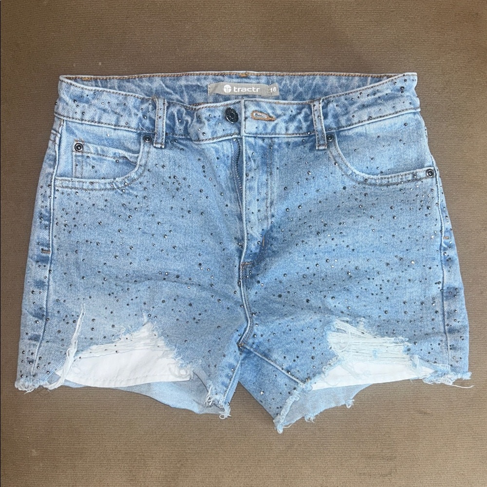 Tractr Girls Glitz & Glam Distressed Light blue Jeans Shorts